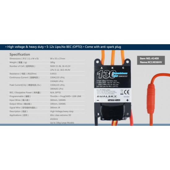 Dualsky XC13036 High Voltage ESC Fully programmed NO VAT