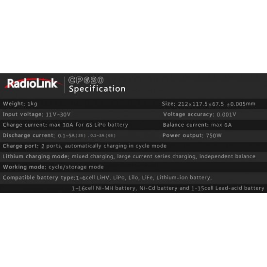 Radiolink CP620 Hybrid Balance Charger 30A