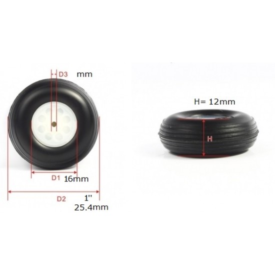 RC plane PU Wheel with Plastic Hub 1 inch (pair)