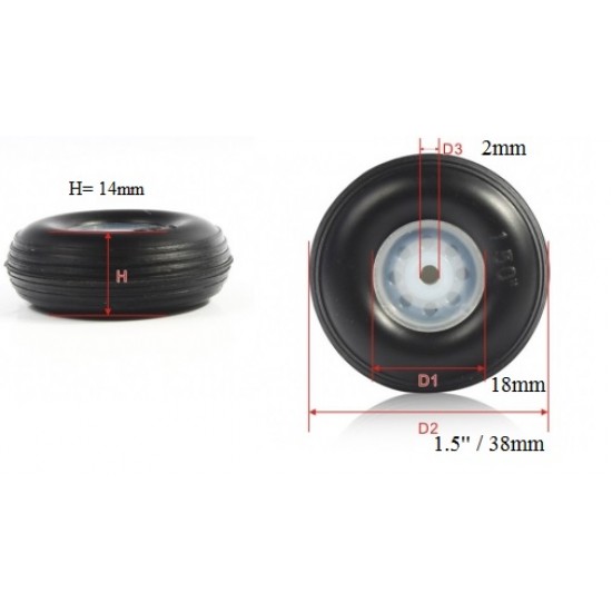 RC plane PU Wheel with Plastic Hub 1.5 inch (pair)