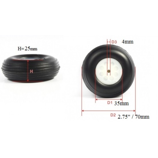 RC plane PU Wheel with Plastic Hub 2.75 inch (pair)