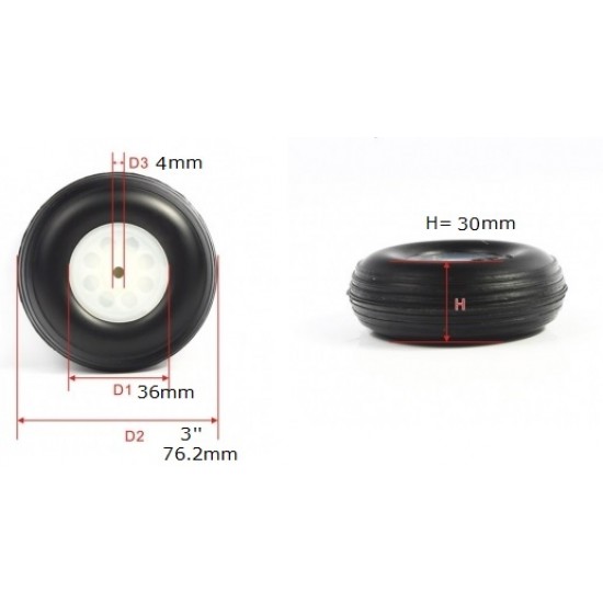 RC plane PU Wheel with Plastic Hub 3 inch (pair)