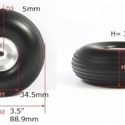 RC Airplane PU wheel with CNC Alu Hub 3.5" (pair)