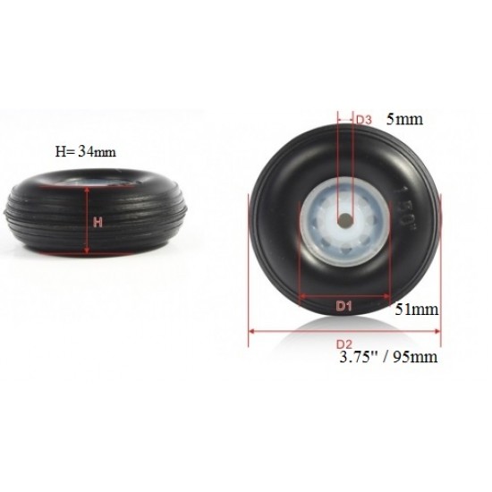 RC plane PU Wheel with Plastic Hub 3.75 inch (pair)