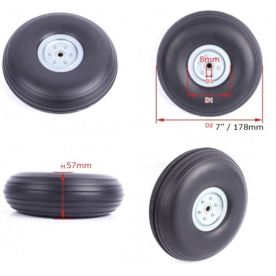 RC Airplane PU wheel with CNC Alu Hub 7"