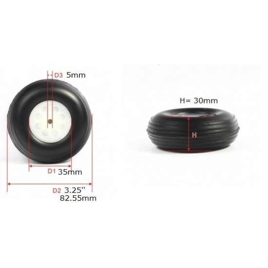 RC plane PU Wheel with Plastic Hub 3.25 inch (pair)