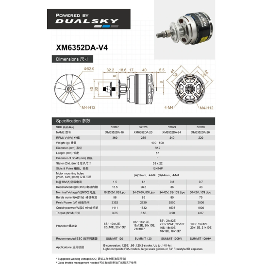 Dualsky XM6352DA V4 4th Gen Competition Motor with Various KV to Choose
