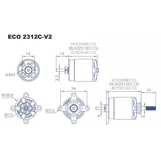 3x Dualsky ECO 2312C V2 Motor with many KVs to choose