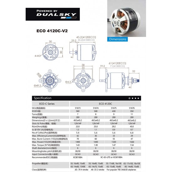 Dualsky ECO 4120C Motor with KV350 and KV430 Dualsky ECO 4120C Motor with KV350 and KV430