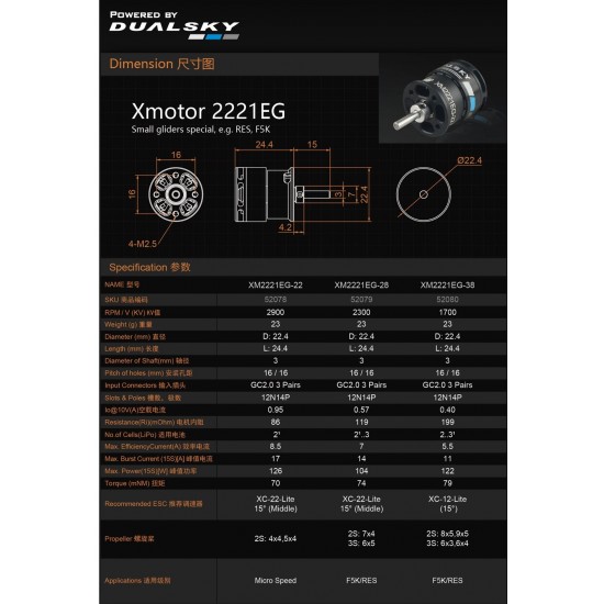 Dualsky XM2221EG Motor for F5K, RES gliders x3