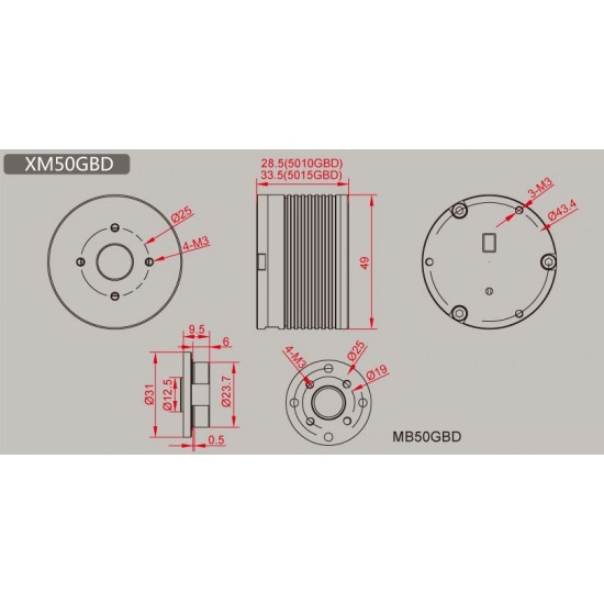 Dualsky Xmotor 5010GBD Brushless Servo Motor 12-bitencoder AS5600