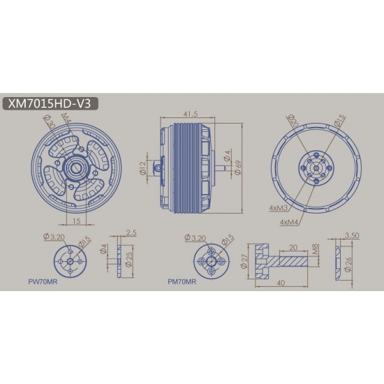 Dualsky XM7015HD-5 Heavy Duty 3rd Generation Motor for Multicopter