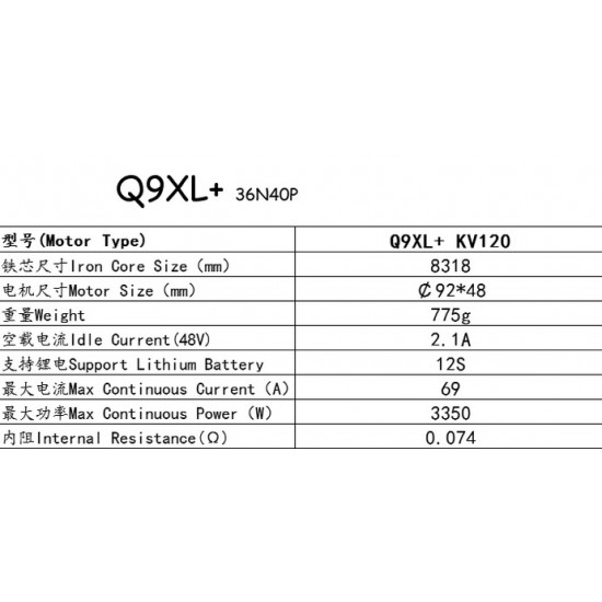 Hengli Q9XL Motor for Agricultural and Commercial UAV with KV100 or KV120