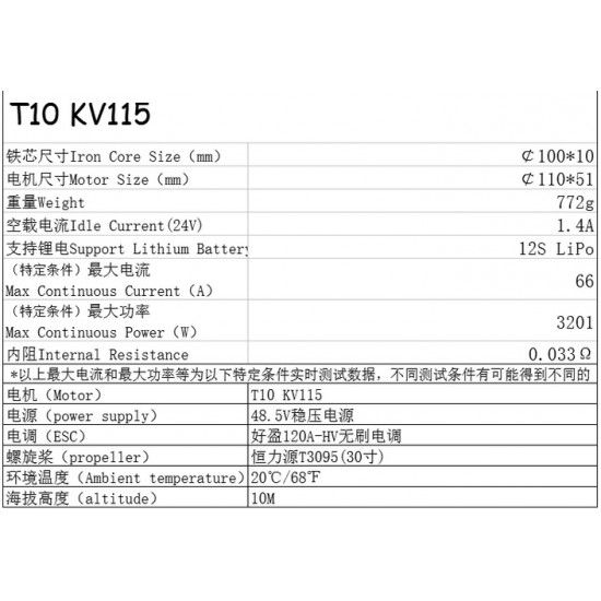 Hengli T10 Motor for Agricultural and Commercial UAV with KV100 or KV115