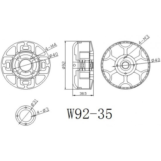 Hengli W9235 KV100 Motor x2 with 1 pair 30x8 Hengli C.F Propeller