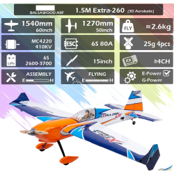 Extra 260 1.5M 60-Inch Balsa ARF 3D Aerobatic RC Plane