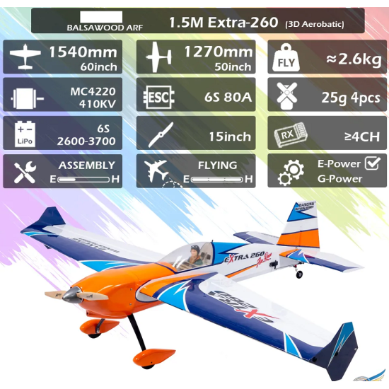 Extra 260 1.5M 60-Inch Balsa ARF 3D Aerobatic RC Plane