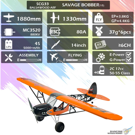DW Hobby Savage Bobber 1.88M (74") 1:5 Scale ARF Balsa RC Plane – SCG33