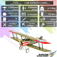 DW Hobby Sopwith Camel 1.2M (47") WWI ARF Balsa RC Biplane – SCG30