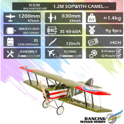 DW Hobby Sopwith Camel 1.2M (47") WWI ARF Balsa RC Biplane – SCG30