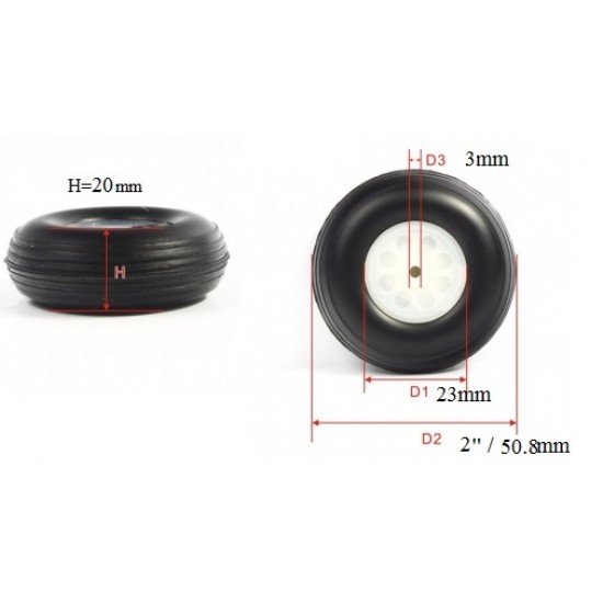 RC plane PU Wheel with Plastic Hub 2.0 inch (pair)