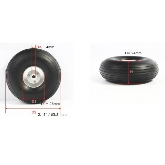 RC plane PU Wheel with Alu Hub 2.5 inch (pair)