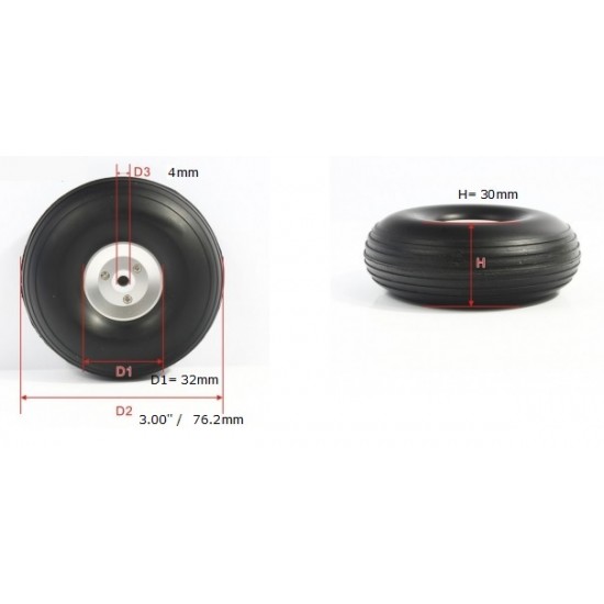 RC plane PU Wheel with Alu Hub 3 inch (pair)